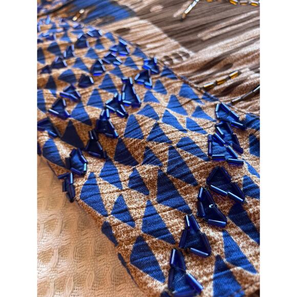 VTG Audrey Jones Beaded  Boho Tribal Print Brown & Blue Oversized Button Up 1X - Picture 12 of 14